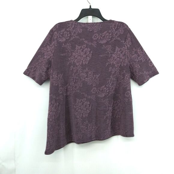 Chicos Shirt Womens Size 2 Purple Floral Asymmetrical Hem Line Short Sleeve Top - Picture 3 of 7